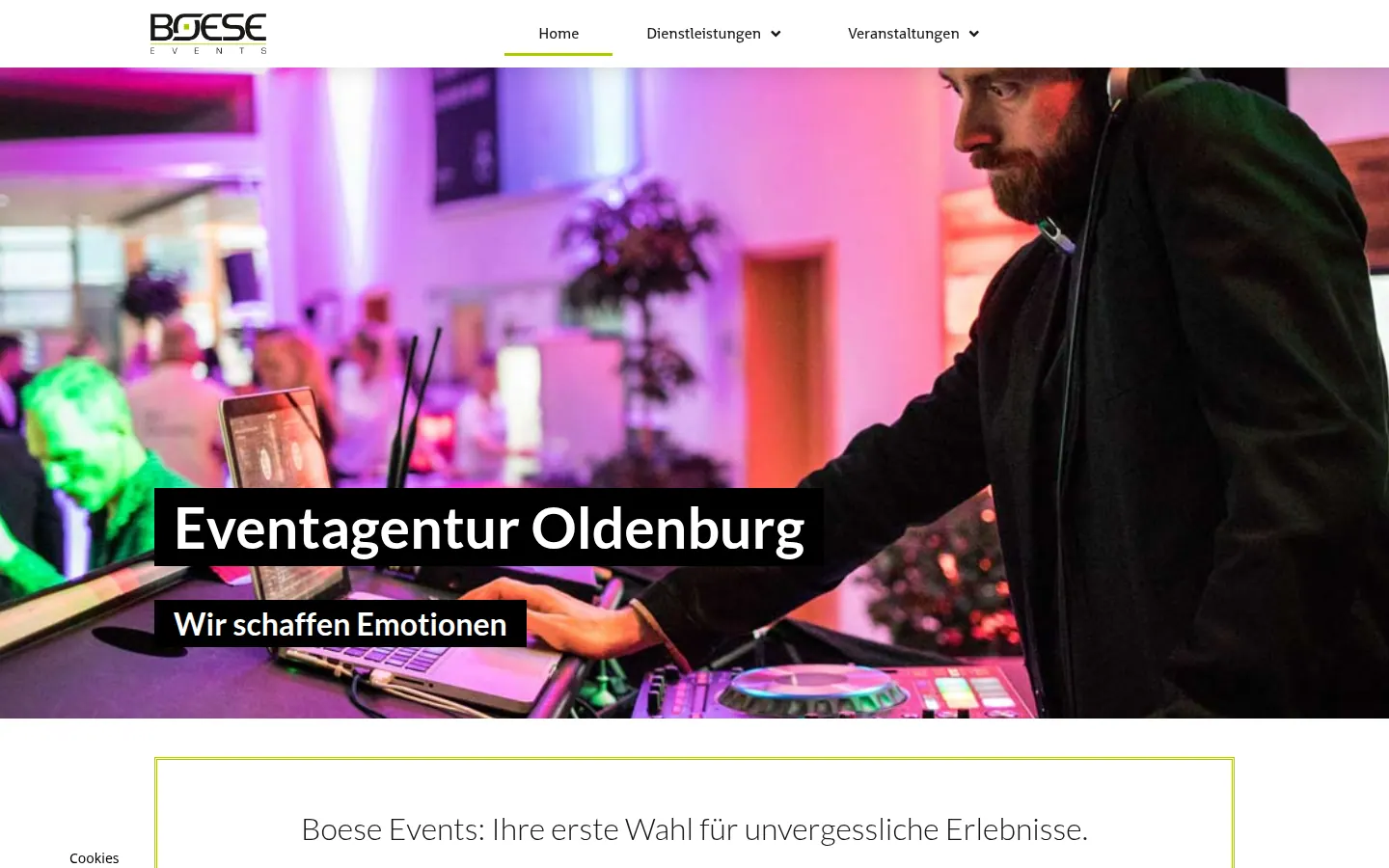 Desktop-Ansicht der Website von Boese Events in Oldenburg