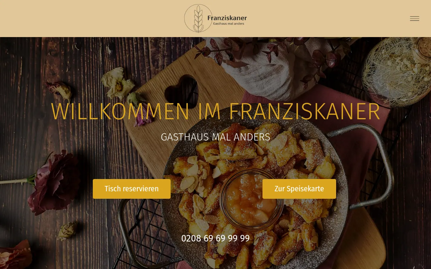 Desktop-Ansicht der Website des Gasthauses Franziskaner im CentrO Oberhausen
