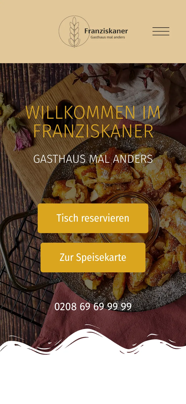 Mobile Ansicht der Website des Gasthauses Franziskaner im CentrO Oberhausen