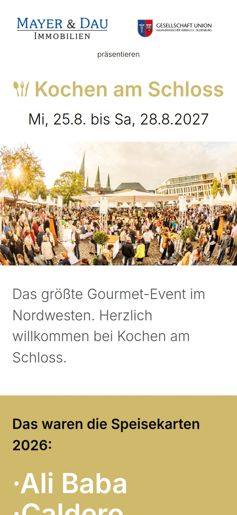 Mobile Ansicht der Website von Kochen am Schloss in Oldenburg