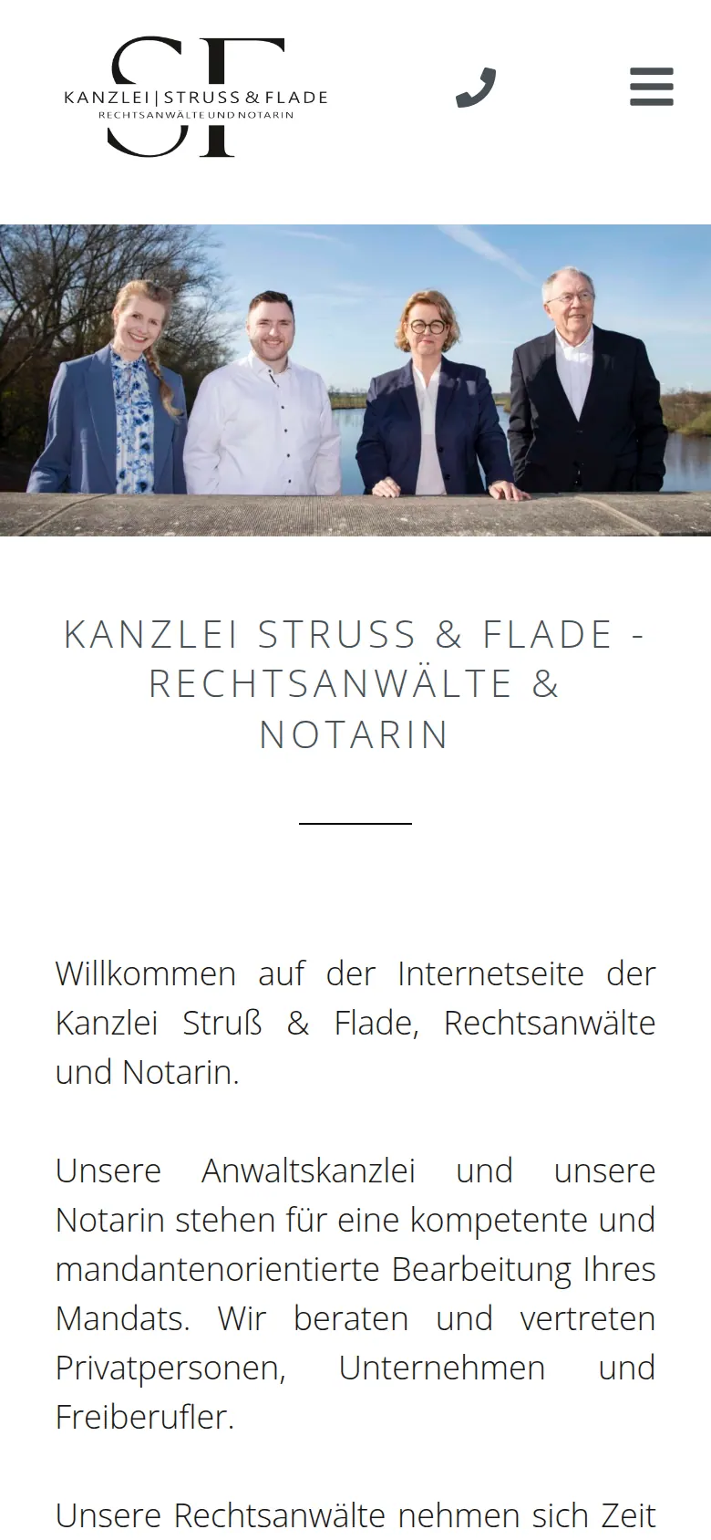 Mobile Ansicht der Website der Kanzlei Struß & Flade in Varel