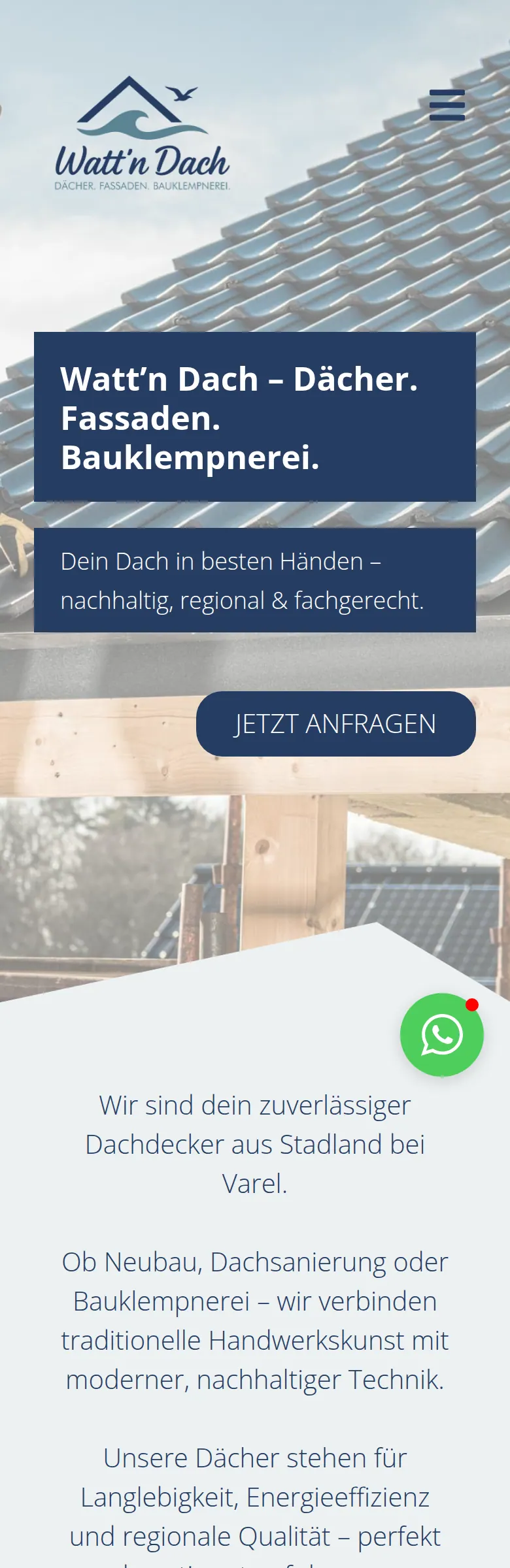 Mobile Ansicht der Website von Watt'n Dach