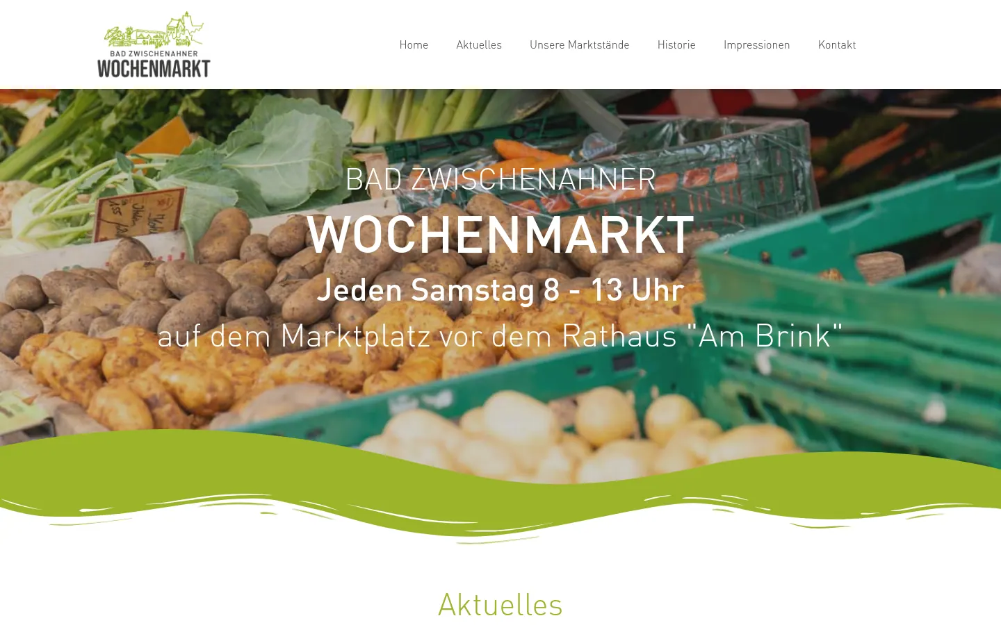 Desktop-Ansicht der Website des Bad Zwischenahner Wochenmarkts